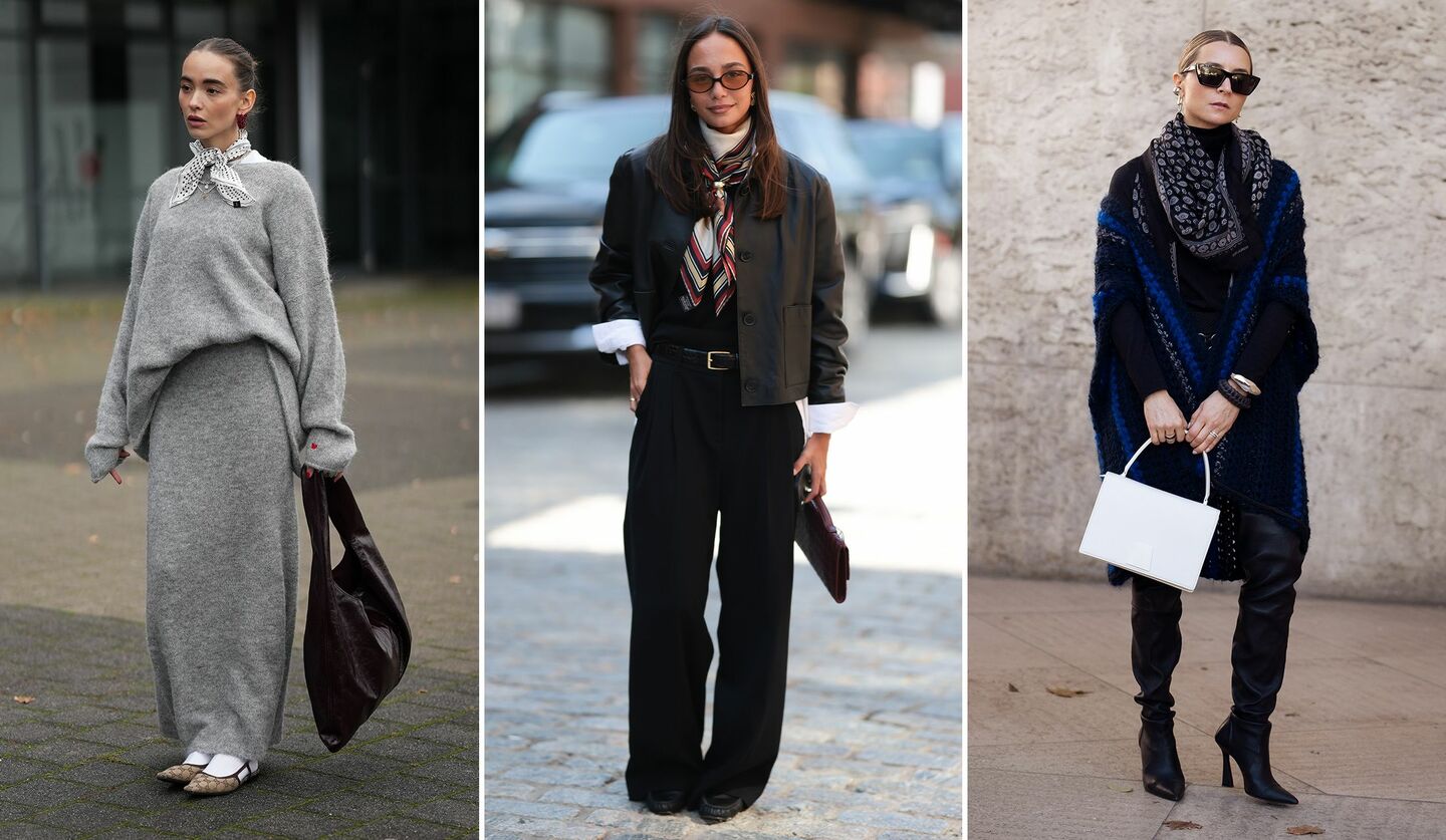 スカーフ使ったコーディネートのエヴィ・ウェーブ、ブランカ・アリマリー、ジュリア・コミル