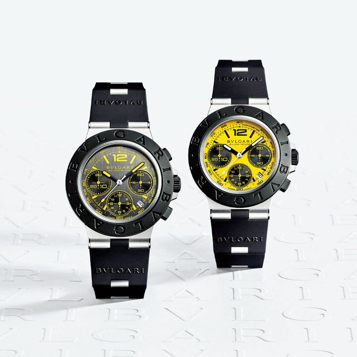 ブルガリの『ブルガリ アルミニウム グランツーリスモ 限定モデル』各￥693,000［右は世界500本、左は1200本限定］ ●