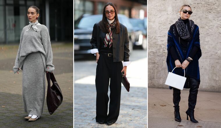 スカーフ使ったコーディネートのエヴィ・ウェーブ、ブランカ・アリマリー、ジュリア・コミル