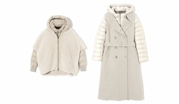 【ムーレーの洗練ダウンウエア】チョークホワイト色で冬のエレガンスを堪能！ 幅広いシーンで活躍する３WAYデザイン