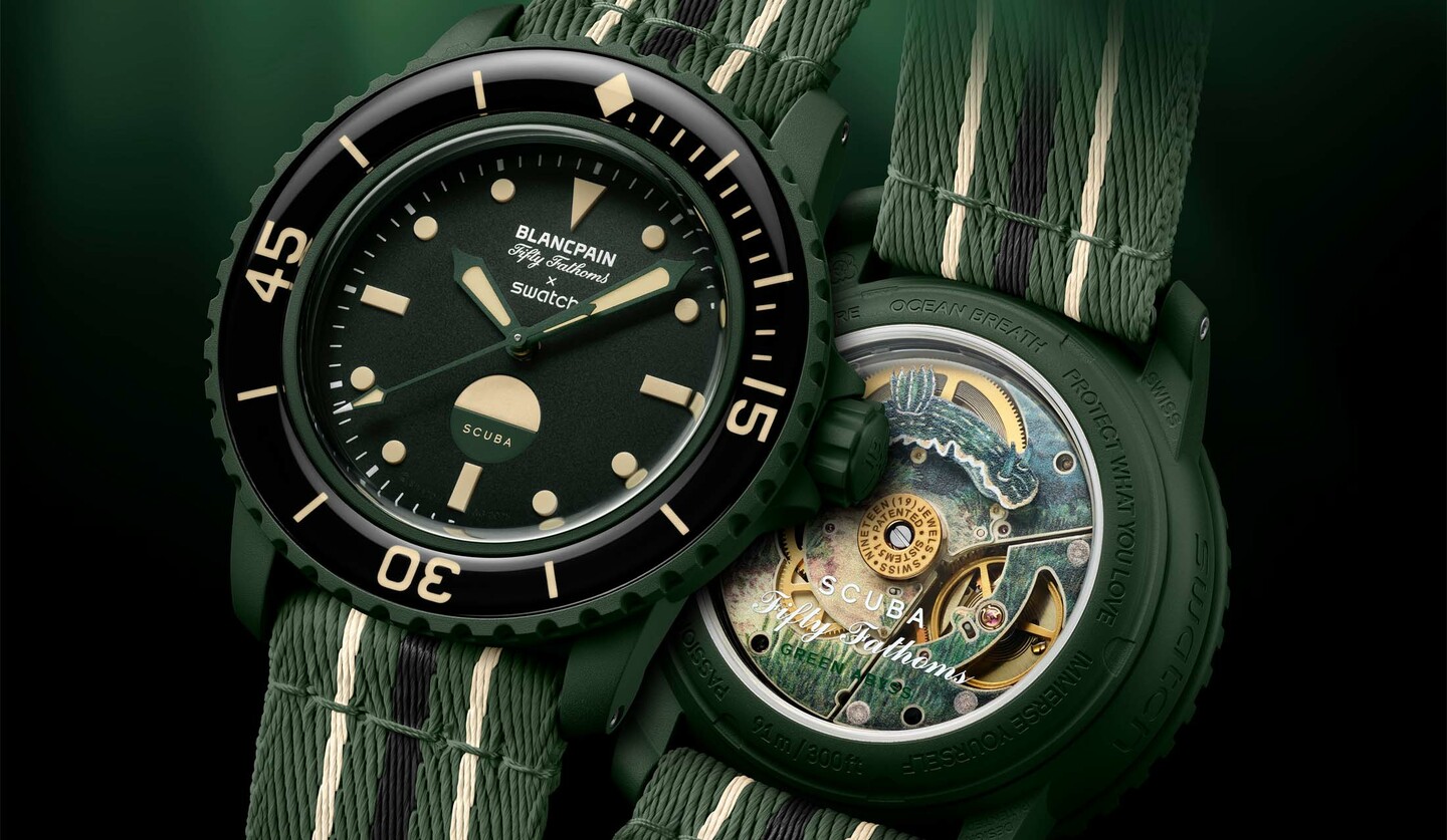 スウォッチの「バイオセラミック スキューバ フィフティファゾムス」コレクションの「GREEN ABYSS」