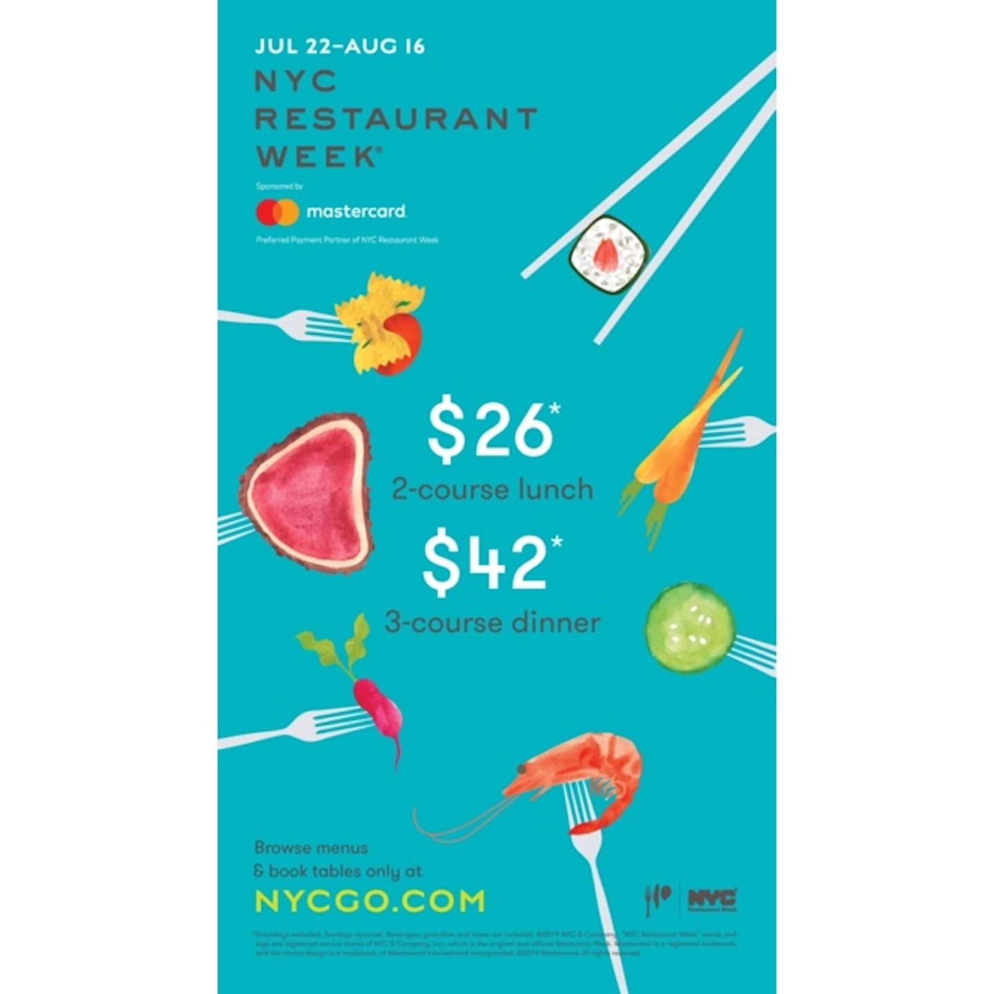 2皿のランチは$26、3皿のディナーは$42。チップを忘れずに!