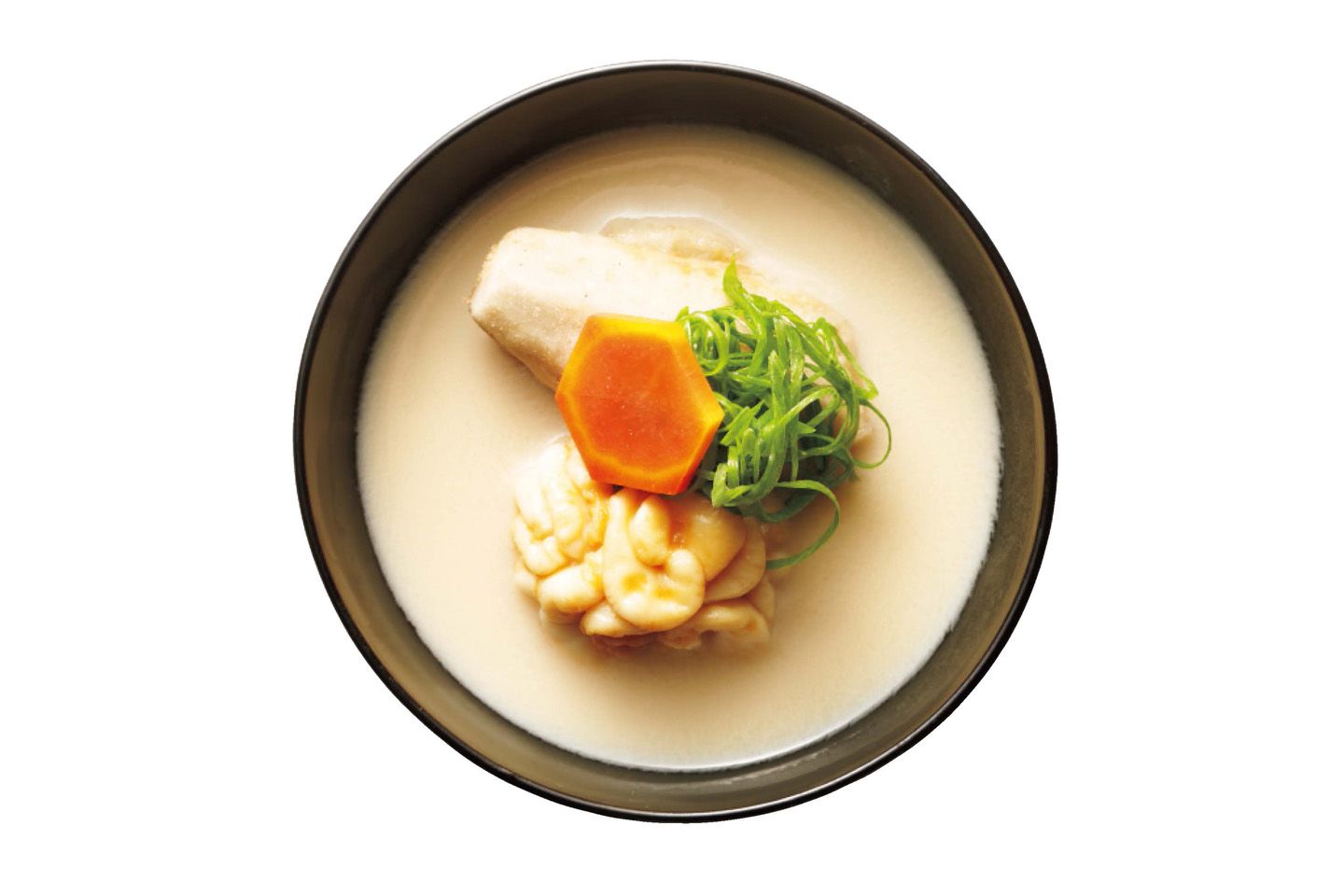 炭火で焼いたタラの白子や海老芋が具の「白味噌仕立て海老芋と焼雲子」。