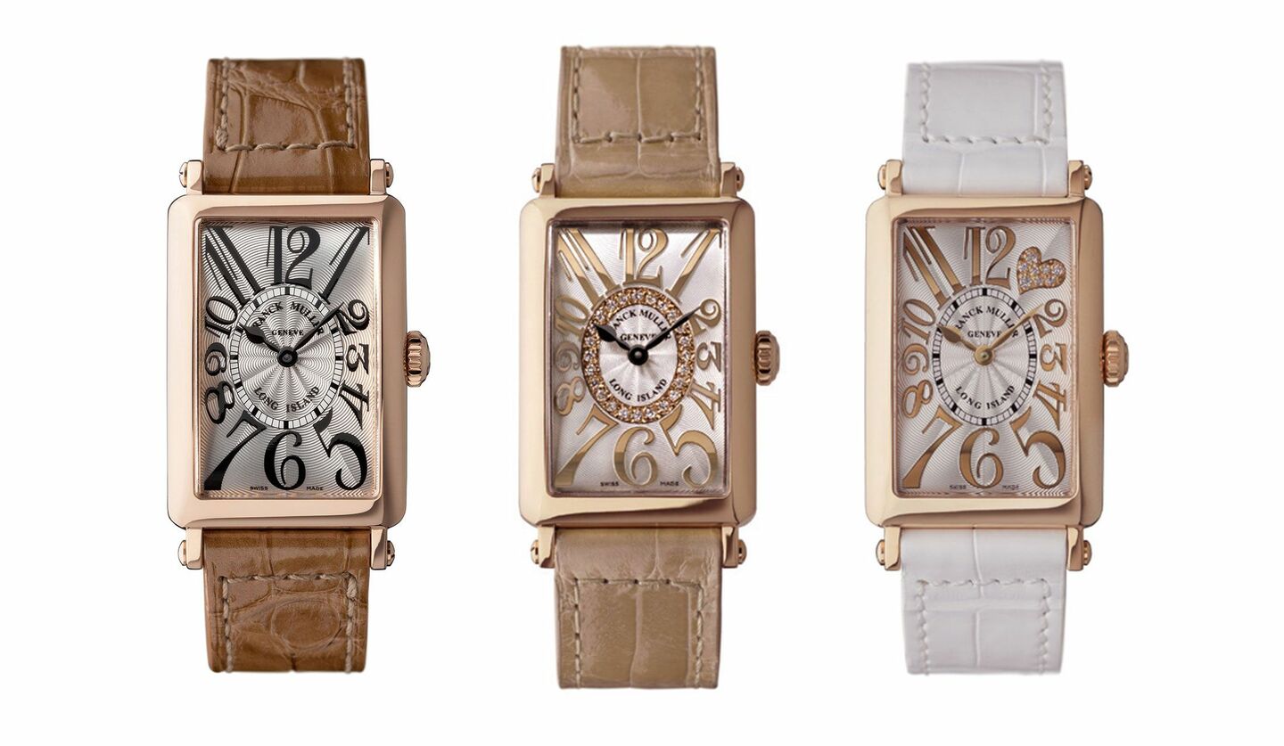 フランク ミュラーの時計左から、「ロングアイランド」、「ロングアイランド レリーフ」、「ロングアイランド レリーフ “ハート ダイヤモンド”」