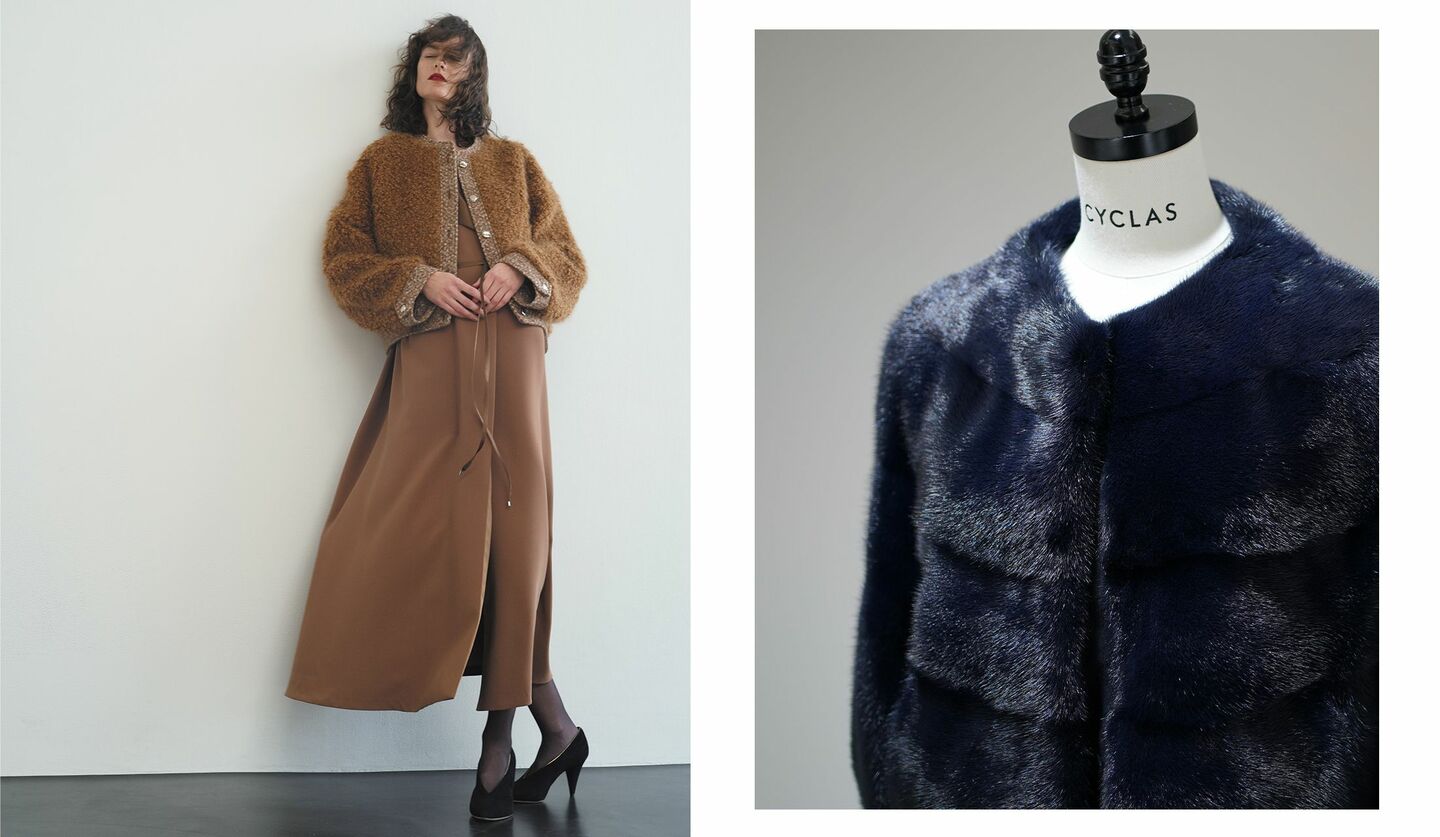 シクラスのウエアを着用した女性とポップアップ限定で登場するファージャケット