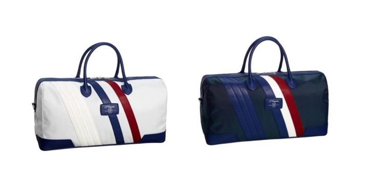 写真左より/「スニーカーバッグ」ホワイト、ブルー【縦26x横51xマチ22.5cm】¥40,000 ※キャンバス素材、レザー取り外し可能なストラップ付き