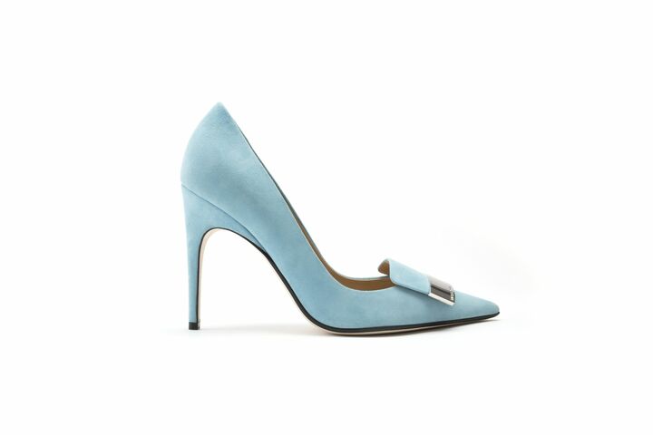 「sr1」ポインテッドパンプス スエード(ベイブブルー)ヒール7.5cm¥95,000 ※画像のヒールは10.5cm