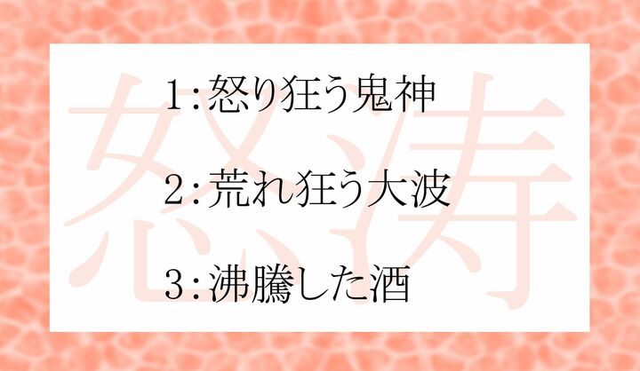 「怒涛」の意味として正しいのはどれ？