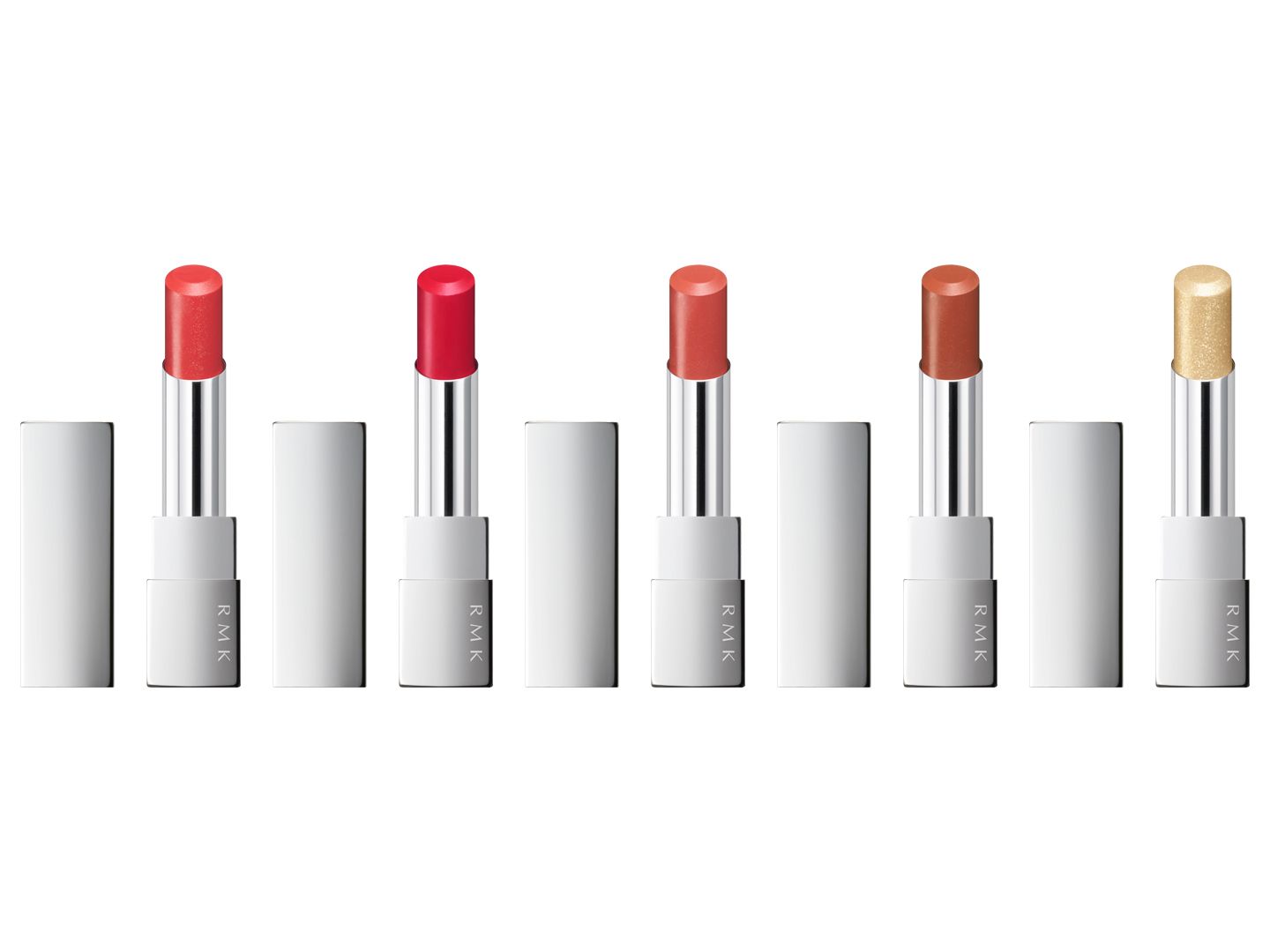RMK リップスティック コンフォート エアリーシャイン 全15色(左から11、12、13、14、15) ¥3,500(2020年1月3日発売)