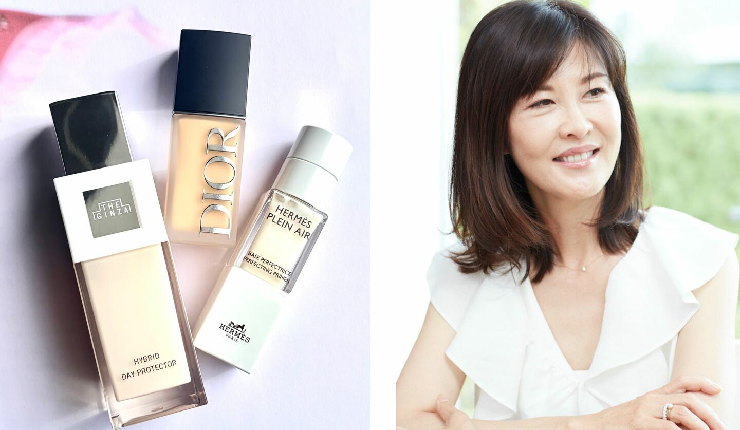 高級化粧品のボトルと女性