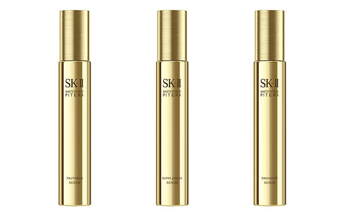 左から/SK-Ⅱ マスターピース トートネス セラム(美容液 ハリ用)50ml ¥49,500、サプルネス セラム(美容液 しなやかさ用)50ml ¥49,500、ラディアンス セラム (美容液 輝き用)50ml ¥49,500