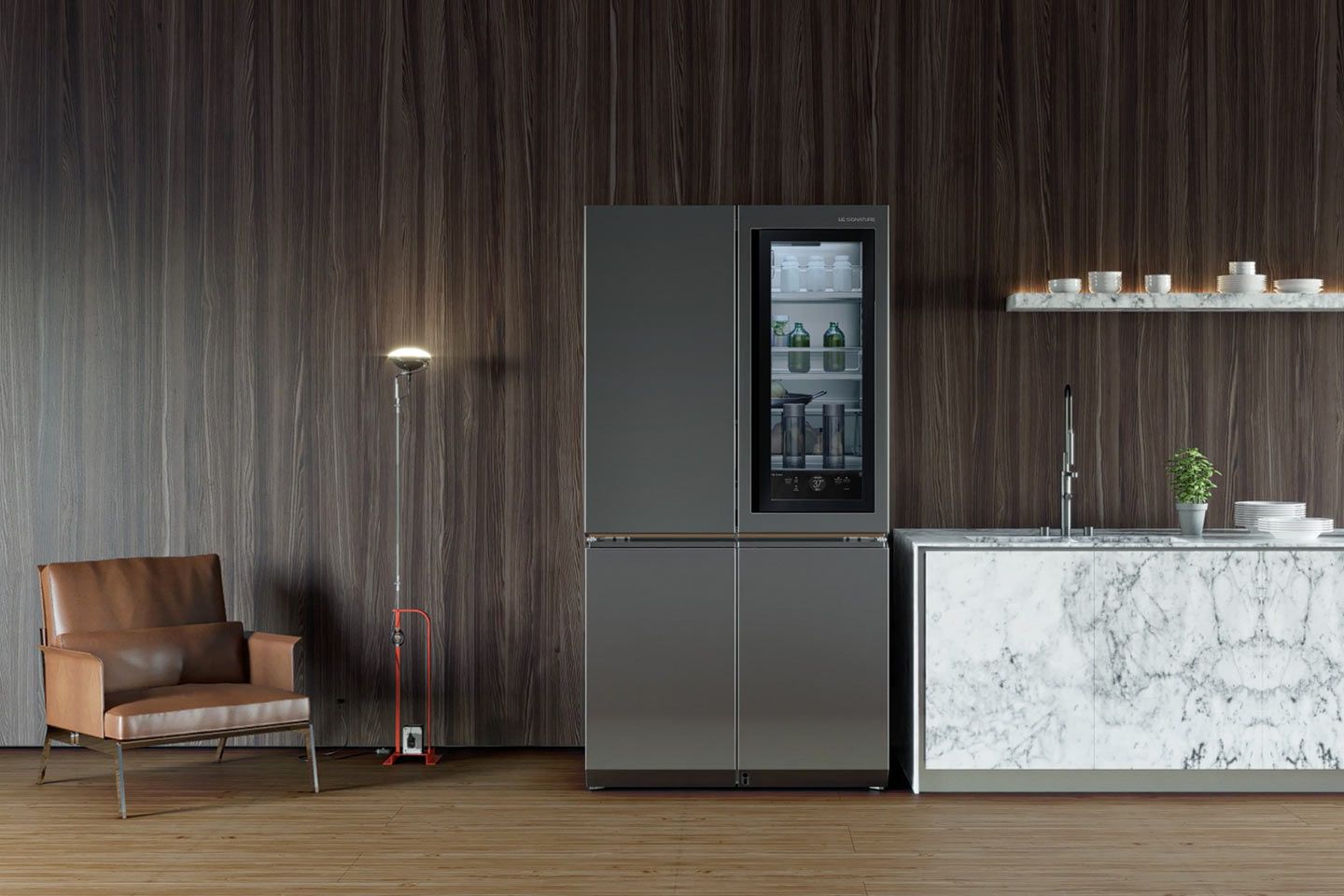 「星」をイメージしたほのかなきらめきが美しい、「LG SIGNATURE / InstaView Door-in-Door冷蔵庫」
