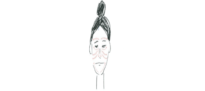顔を円を描くようにこする