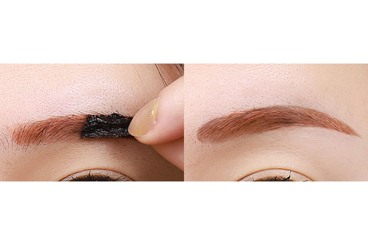 2時間置いたら乾いた眉ティントを剥がす。(モデル色はMocha Brown)