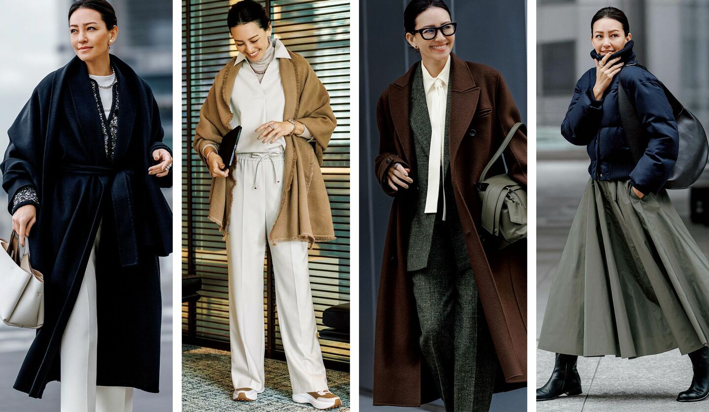 望月律子さんのスタイリングによるコーディネートを着用したモデルのRINAさん