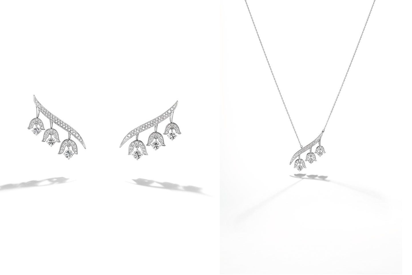 「chorus valley(コーラス ヴァレー)」シリーズのジュエリー、左から/イヤリング¥3,200,000・ペンダント¥1,110,000