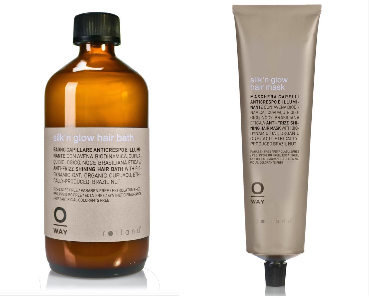 アラミック O-WAY シルクアンドグロー ヘアバス 240ml ¥3,700、同 ヘアマスク 150ml ¥3,20