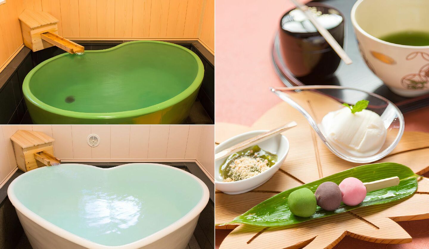 「お豆の小宿 花いんげん」の貸切風呂とウェルカムスイーツ