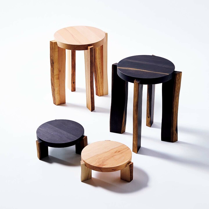 「中川政七商店」と「木と暮らしの制作所」、デザイナーの倉本仁さんによる木端のスツールとミニテーブル