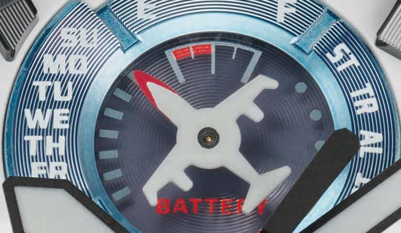 機体からイメージしたインジケーターを12時側のインダイアルに採用。