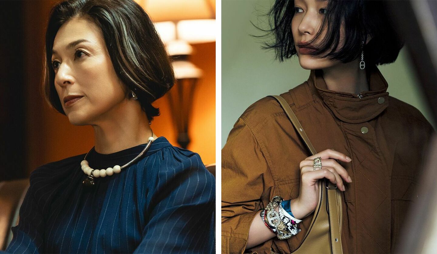 ドラマ『一次元の挿し木』の鈴木保奈美さん、エルメスのジュエリーを着用した大塚まゆかさん