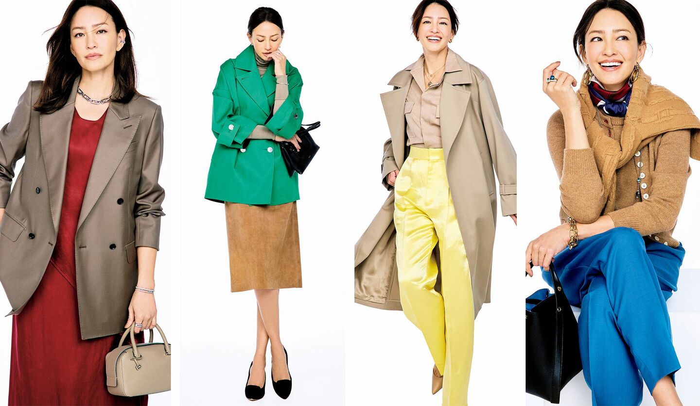 「ベージュ×きれい色」のコーディネート