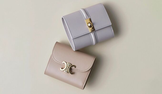 美品　セリーヌ　三つ折り財布　ベージュ　グレー　ロゴグラム　コンパクト CELINE（セリーヌ） CELINE 3つ折り財布 小銭入れ付き グレー