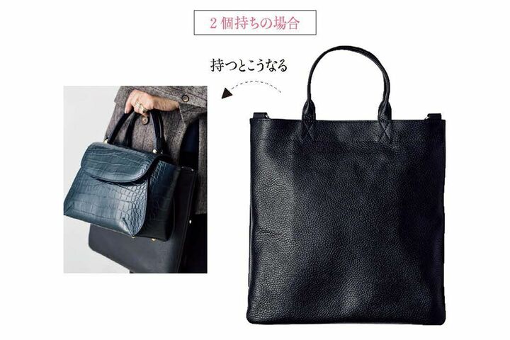 サブバッグ［縦31×横30×マチ1.5cm］￥27,000・バッグ［縦14.5×横22×マチ12cm］￥52,000（和光）