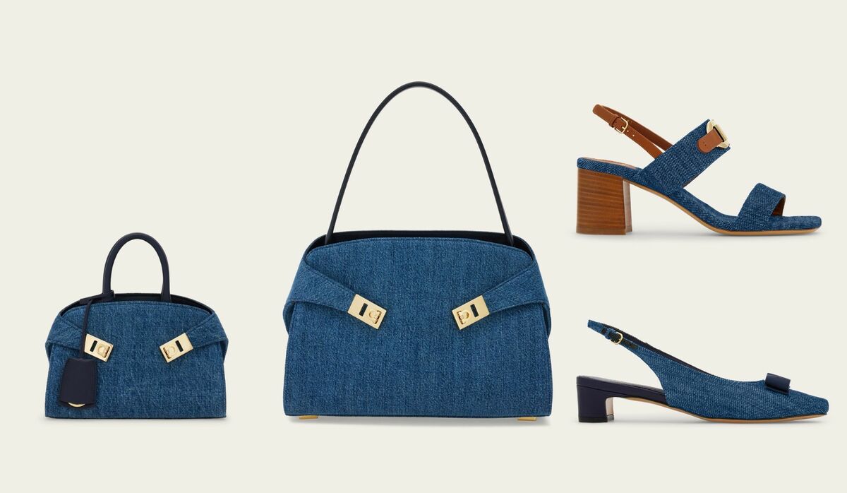 大きめサイズで使いやすい・即日発送★FERRAGAMO★デニム ポーチ フェラガモの大人気「ハグ」に新作登場！デニム素材バッグ