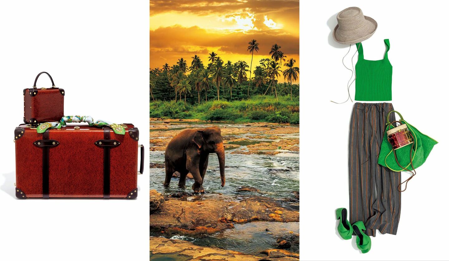 スタイリストの古田千晶さんが愛用するグローブ・トロッターのスーツケース、スリランカのイメージ風景、古田千晶さんの旅スタイル