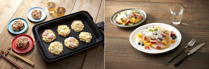 「3種のミニお好み焼き」と「ハワイアンパンケーキ」