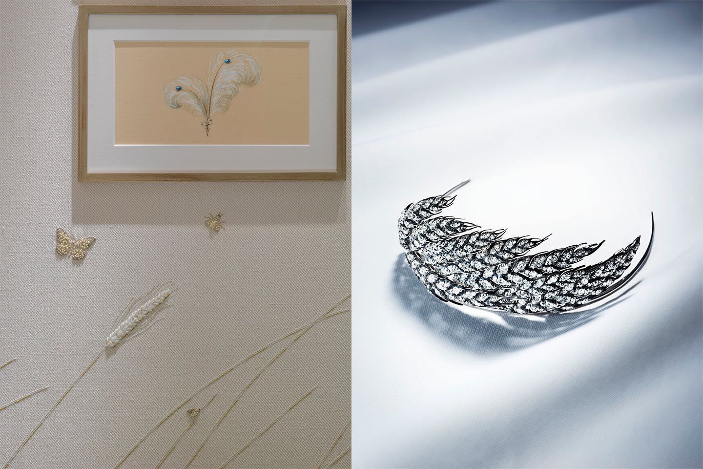 麦の穂を描いた絵画と麦の穂をモチーフにしたティアラ