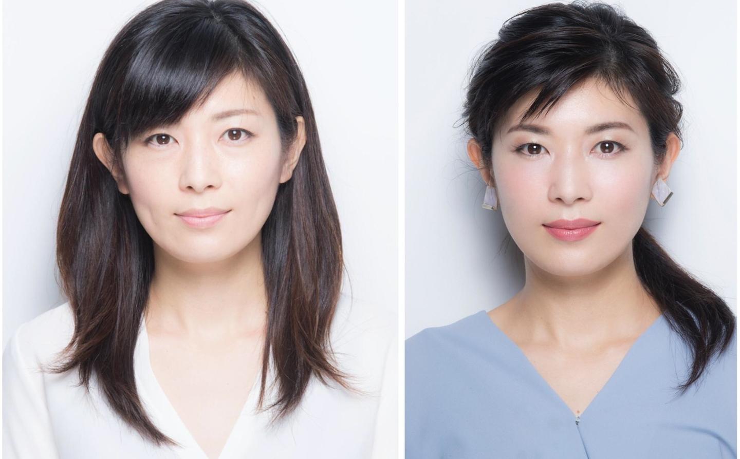 平坦な印象のナチュラルメイクから、メリハリと知的さのある華やぎメイクへ。加齢とともに重くたるんできたまぶたは、仕込みシャドウとはね上げアイラインですっきり見せるのがポイントです。