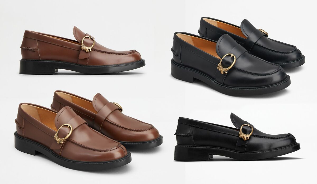 TOD'S トッズ ローファー ライオンバックル ヒール付き ブラック 38 TOD'S トッズ ローファー ライオンバックル ヒール付き ブラック