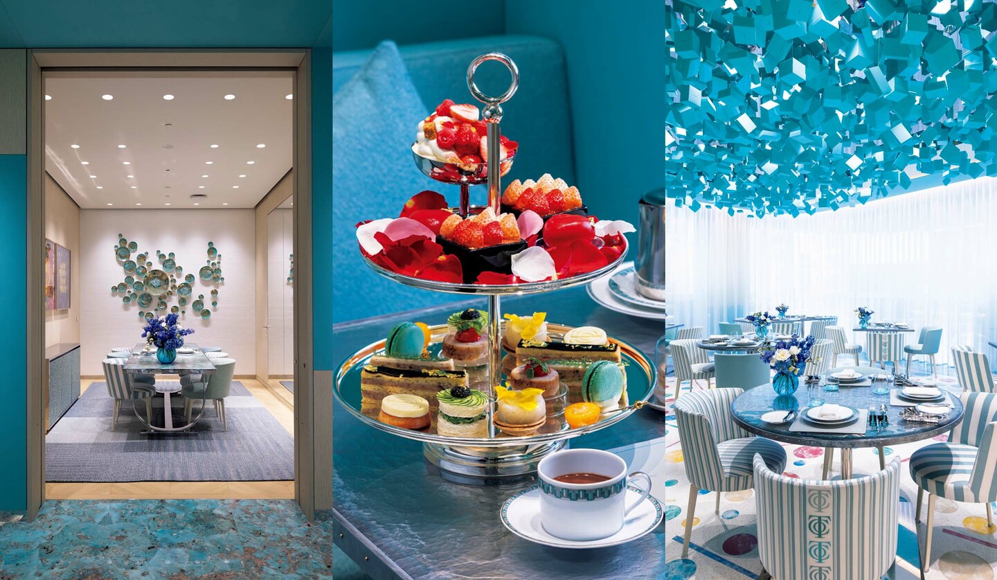 「ブルー ボックス カフェ by Natsuko Shoji」のアフタヌーンティーと店内