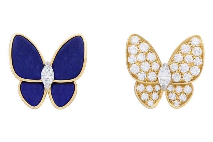 ドゥ パピヨン イヤリング￥2,200,000[イエローゴールド、ホワイトゴールド、ダイヤモンド、ラピスラズリ]（ヴァン クリーフ＆アーペル）