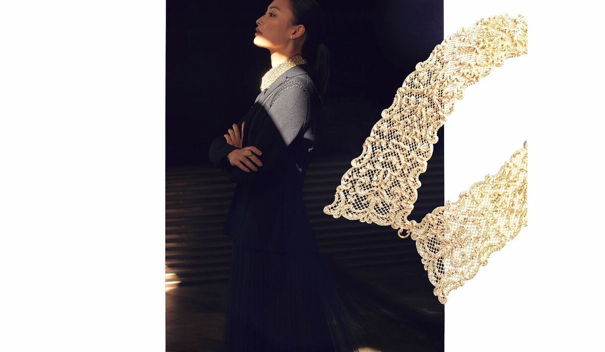 Dior つけ襟ネックレスメッシュデザイン ネックカラー ゴールド