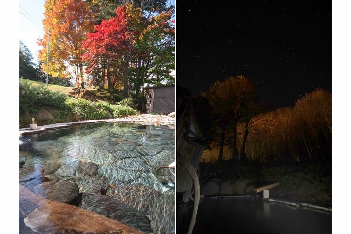紅葉の露天風呂と夜の露天風呂