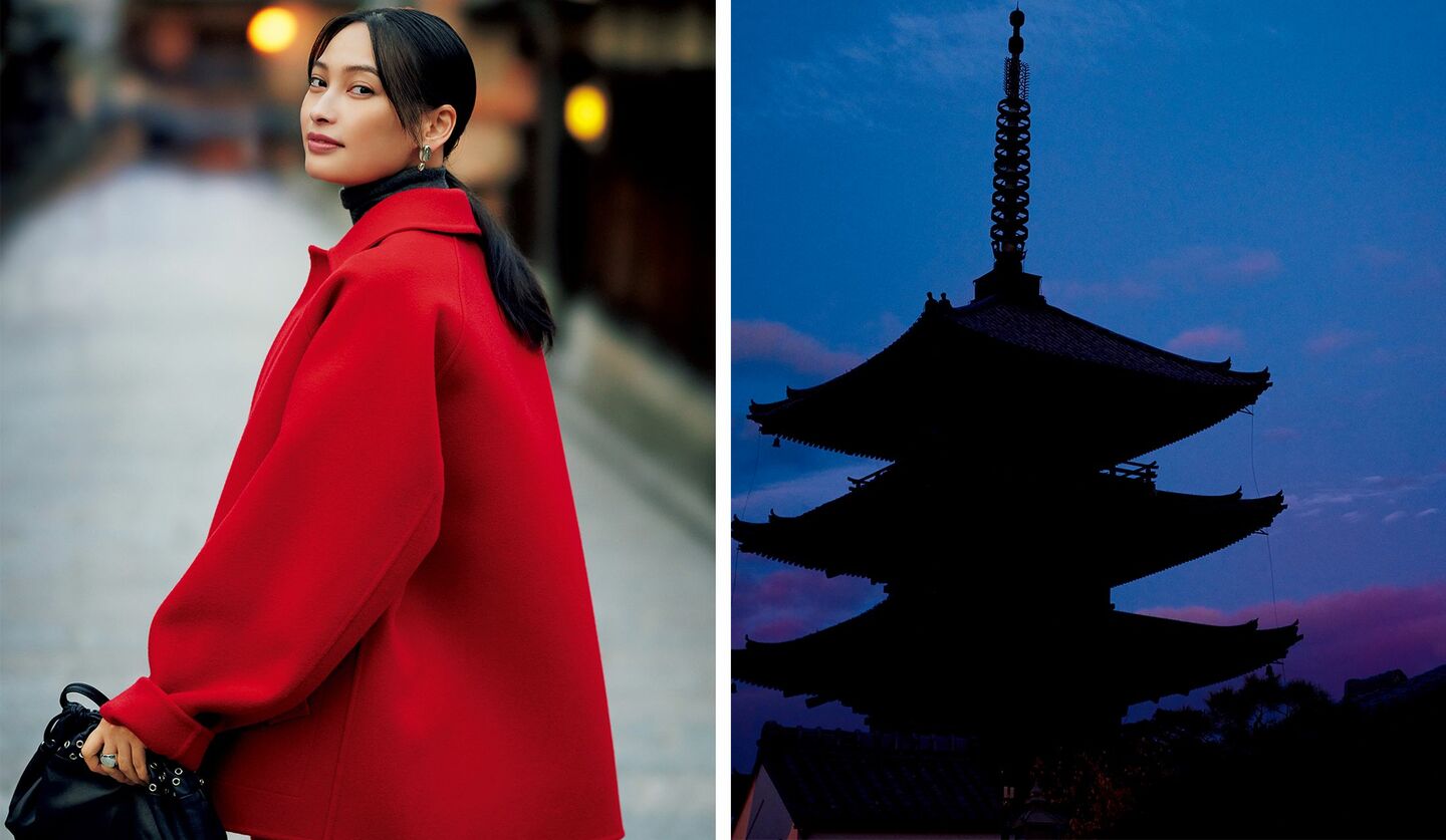 大政 絢さんがまとう、冬の京都に映えるセットアップの装い