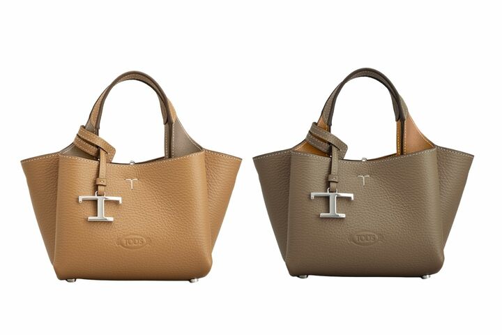 バッグ「トッズ レザー バッグ マイクロ」¥182,600【サイズ：縦13×横24×マチ11cm、素材：●●●●、色：（左）カプチーノ×クレイグレー、（右）クレイグレー×マロン】