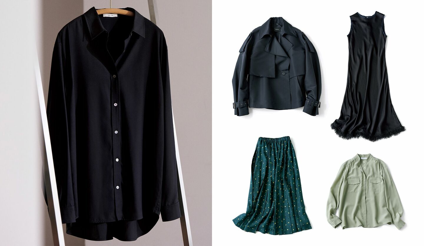 シルク仕立てのシャツ、ワンピース、コート、ブラウス、スカート