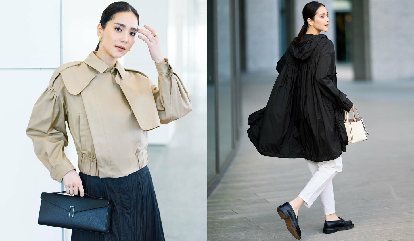 「タトラス」のスプリングアウターをまとったモデルのAtsukoさん