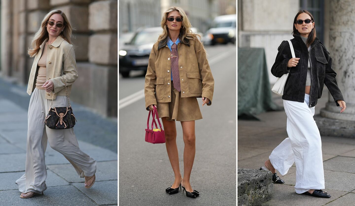 スエードブルゾンを着ているソニア・ライソン、テッサ・ヴィッキー エリサ・ヴァン・モントフォールト、アンナ・ウィンター