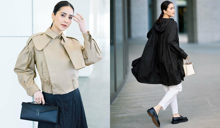 「タトラス」のスプリングアウターをまとったモデルのAtsukoさん