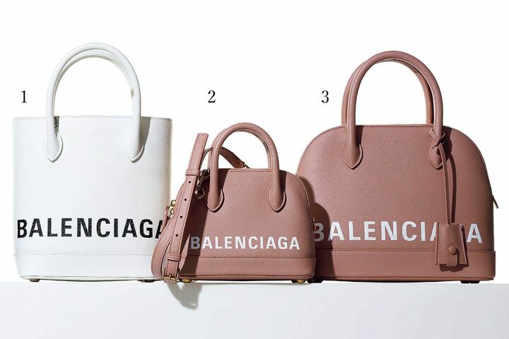 1.「ヴィル トート XXS」￥177,000／ストラップ付き【縦21.5×横21.5×マチ10cm】・2.「ヴィルトップ ハンドル XXS」￥185,000【縦15×横19×マチ6cm】・3.「ヴィル トップ ハンドル S」￥235,000／ストラップ付き【縦22×横26×マチ11cm】（バレンシアガ）　[Precious2019年4月号278ページ]