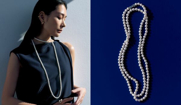 自分らしくさまざまなスタイルで楽しめる「TASAKI」のロングパールネックレス｜チョーカー＋ロングのようにつけると粋