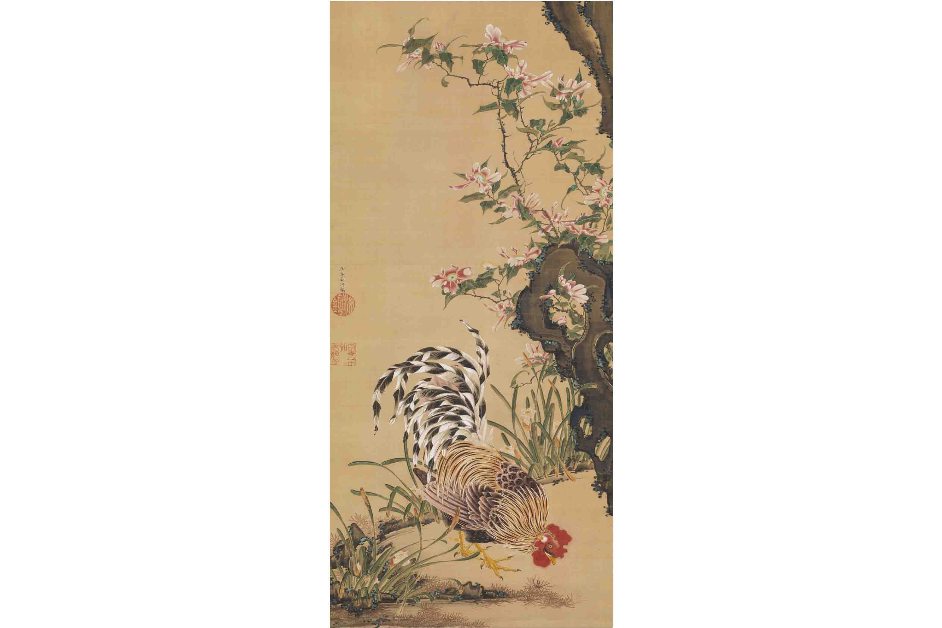 伊藤若冲 『花卉雄鶏図』 江戸時代中期 岡田美術館蔵