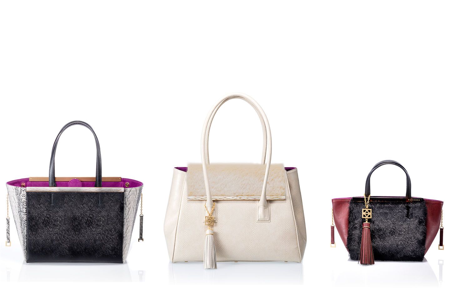 左から/「GINAⅡ」¥68,000・「ARIANNA」¥128,000・「GINABaby¥39,000(税抜)※タッセル別売り