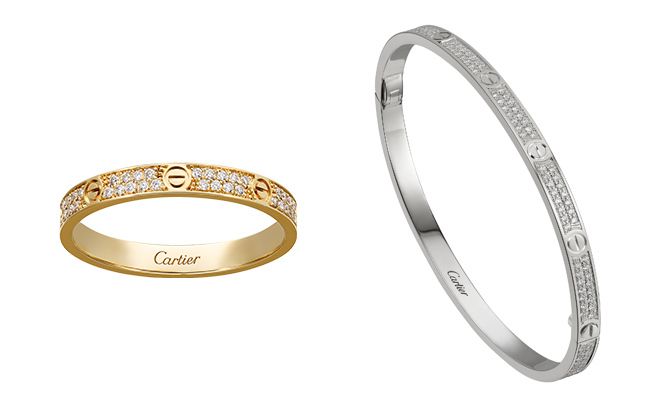 左/フルパヴェ リング¥460,000~、右/フルパヴェ ブレスレット¥2,560,000~(ともに税別)