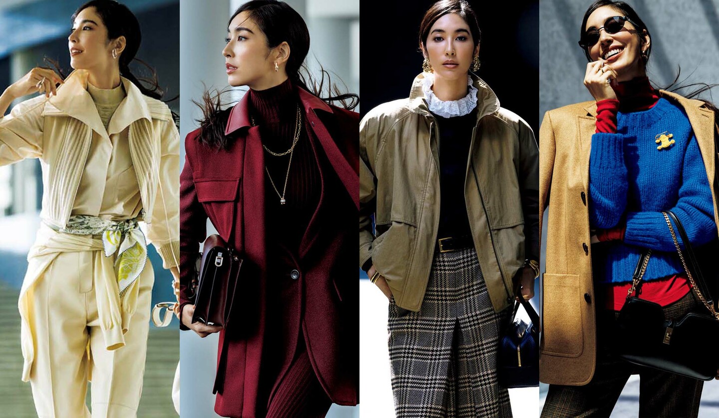 レイヤードしたコーディネートを着用したモデルの立野リカさん